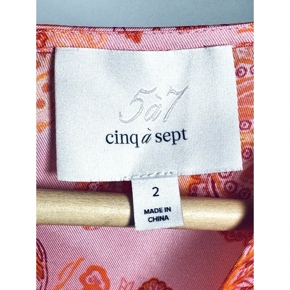 5a7 Cinq a Sept Kay Midi Dress Size 2 Pink Orange Floral Ruffle Faux Wrap Party